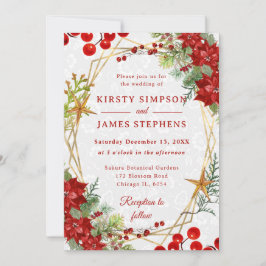 Red Poinsettia & Berry Winter Floral Wedding Einladung