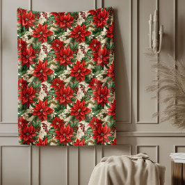 Red Poinsettia Blanket Classic Christmas Home Chic Fleecedecke