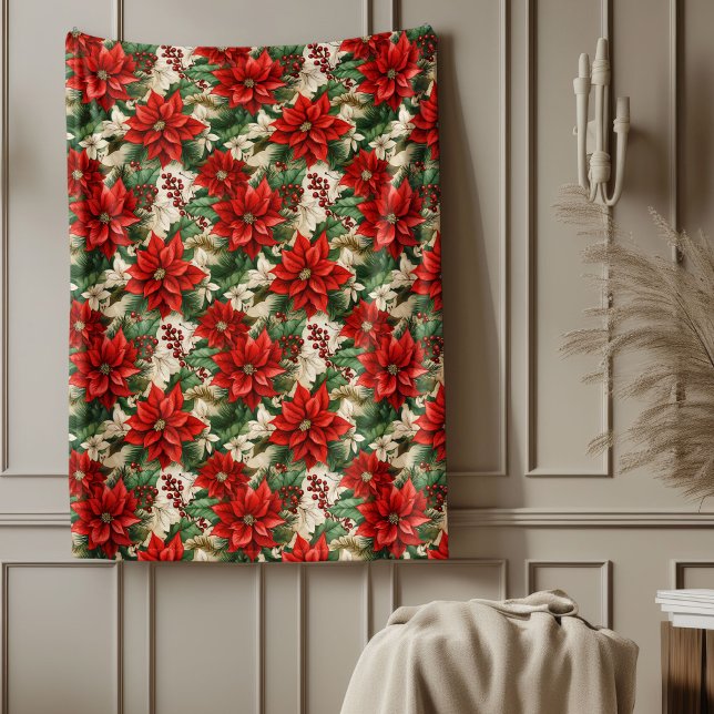 Red Poinsettia Blanket Classic Christmas Home Chic Fleecedecke (Red Poinsettia Blanket Classic Christmas Home Touch)