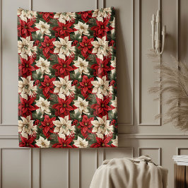 Red Poinsettia Blanket Classic Christmas Home Chic Fleecedecke