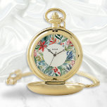 Red Poinsettia Blume Elegante Weihnachten Taschenuhr<br><div class="desc">Eine reizende Taschenuhr mit einem blumengeschmückten blühtest roter Poinsettien rund um das Uhrengesicht in Aquarellfarben. Voll botanischen Charme kann die Taschenuhr als Touch mit einem Namen oder einem anderen Text personalisiert werden. Die elegante Uhr ist ein fabelhaftes Einzelgeschenk für Gärtnern und Naturliebhaber.</div>