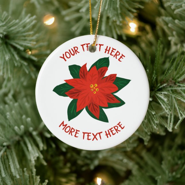 Red Poinsettia Blume personalisiert Weihnachten Keramik Ornament (Baum)