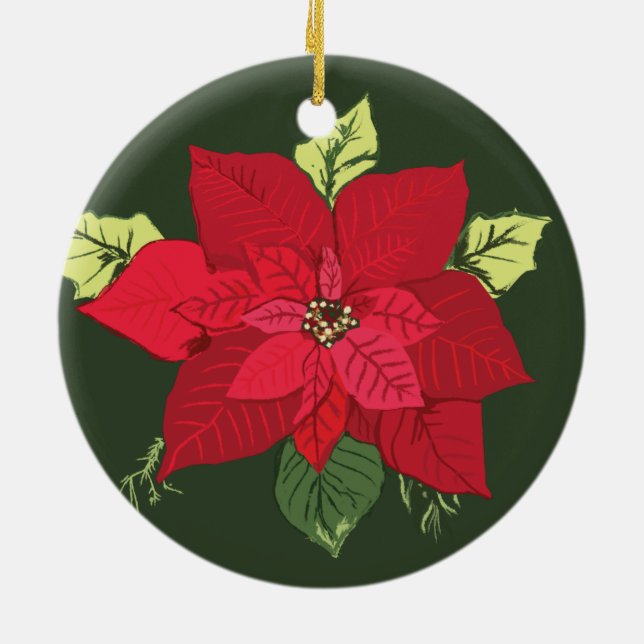 Red Poinsettia Blume Weihnachten Keramik Ornament (Hinten)