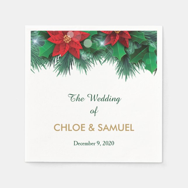 Red Poinsettia Border Wedding Serviette (Vorderseite)