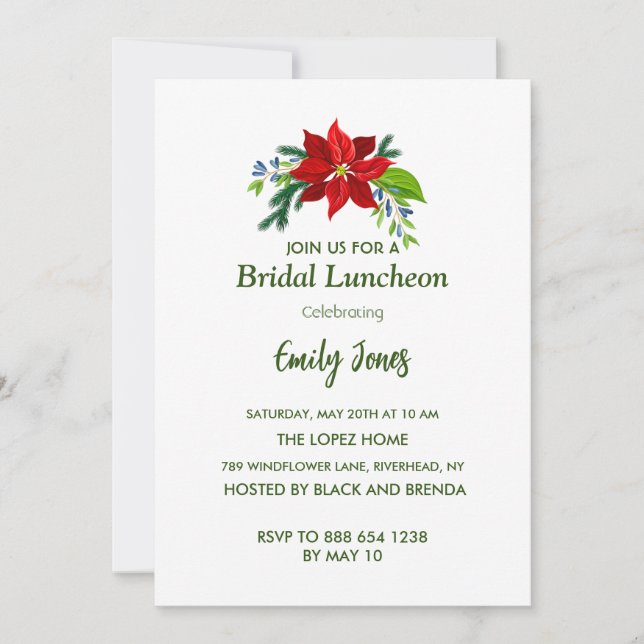 Red Poinsettia, Bridal Luncheon Einladung (Vorderseite)