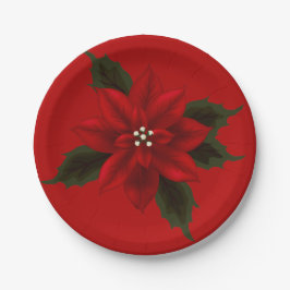 Red Poinsettia Christmas 7" Pappteller