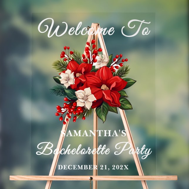 Red Poinsettia Christmas Bachelorette Willkommen Acrylschild (Neutral)