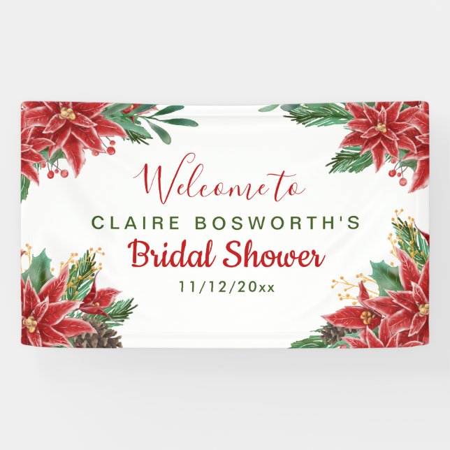 Red Poinsettia Christmas Brautparty Banner (Horizontal)