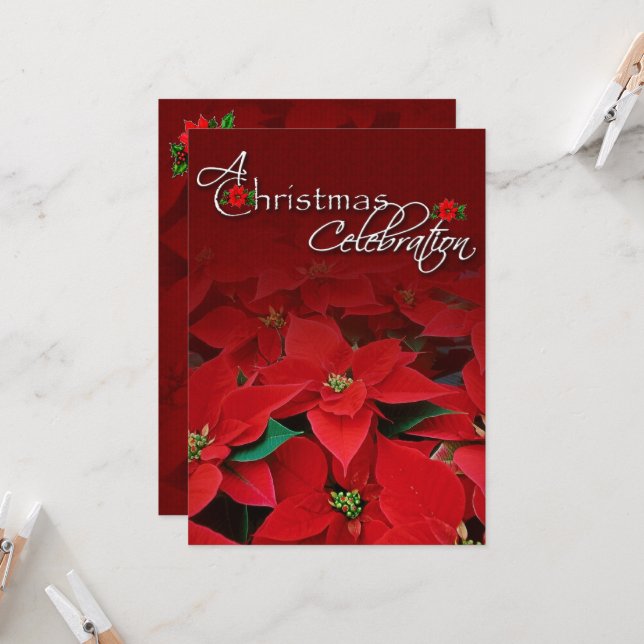Red Poinsettia Christmas Celebration Invitation (Devant/Arrière en situation)