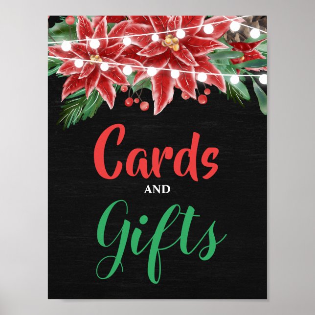 Red Poinsettia Christmas Chalkboard Poster (Vorne)