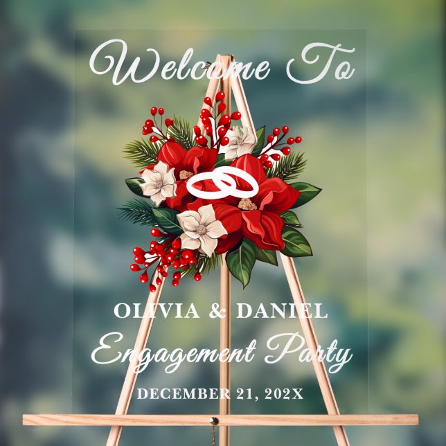 Red Poinsettia Christmas Engagement Party Bienvenu (Neutre)