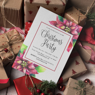 Red Poinsettia Christmas Party Invitation