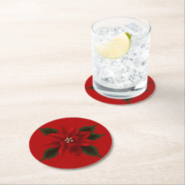 Red Poinsettia Christmas Party Runder Pappuntersetzer