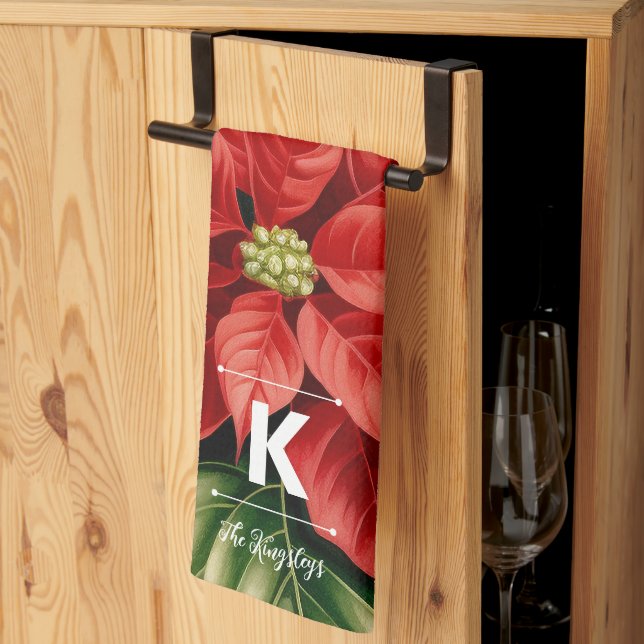 Red Poinsettia Christmas Personalized Monogram Geschirrtuch (Drittel gefaltet)