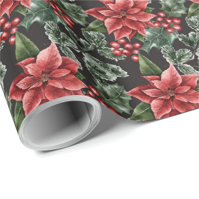 Red Poinsettia Christmas Wrapping Paper Geschenkpapier (Rolleneckpunkt)