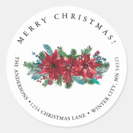 Red Poinsettia Classic Frohe Weihnachtsadresse Runder Aufkleber