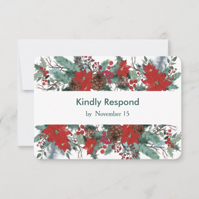 Red Poinsettia Dinner Choice Wedding RSVP Karte (Vorderseite)