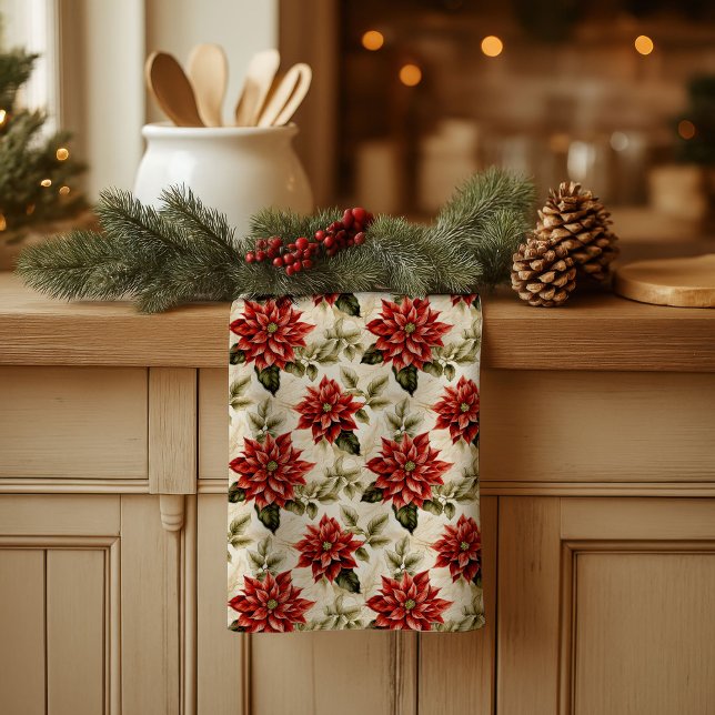 Red Poinsettia Dish Towel Watercolor Holiday Gift Geschirrtuch (Red Poinsettia Dish Towel Watercolor Holiday Gift)