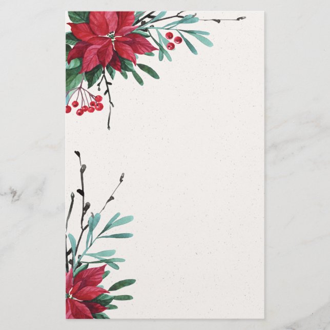 Red Poinsettia Elegante Holiday Stationery Briefpapier (Vorderseite)