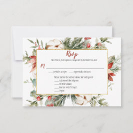 Red Poinsettia Evergreen Christmas Gold UAWG RSVP Karte