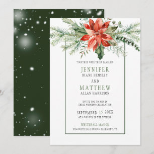 Red Poinsettia & Evergreens Garland Wedding   Einladung
