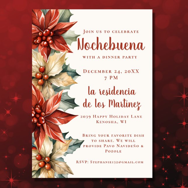 Red Poinsettia Festivals Mexicana Nochebuena Einladung (Von Creator hochgeladen)