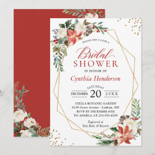 Red Poinsettia Floral Christmas Brautparty Einladung