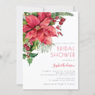 Red Poinsettia Floral Christmas Brautparty Einladung