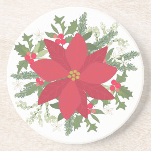 Red Poinsettia Floral Christmas Getränkeuntersetzer