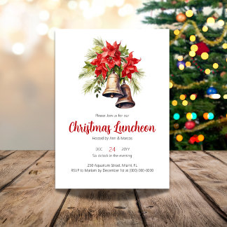 Red Poinsettia Floral Christmas Luncheon Einladung