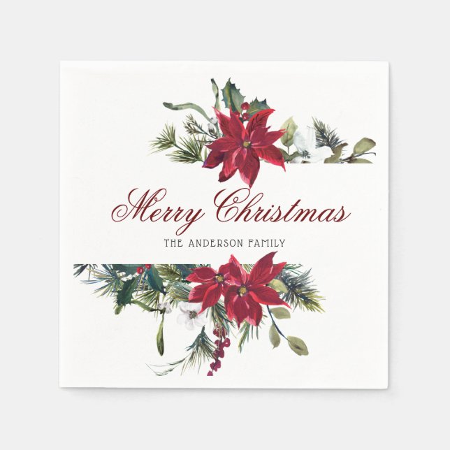 Red Poinsettia Floral Christmas PARTY Paper Serviette (Vorderseite)