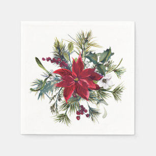 Red Poinsettia Floral Christmas PARTY Paper Serviette