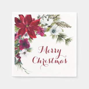 Red Poinsettia Floral Frohe Weihnachtsfeier Party Serviette