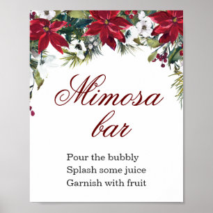 Red Poinsettia Floral Mimosa Bar Sign Poster