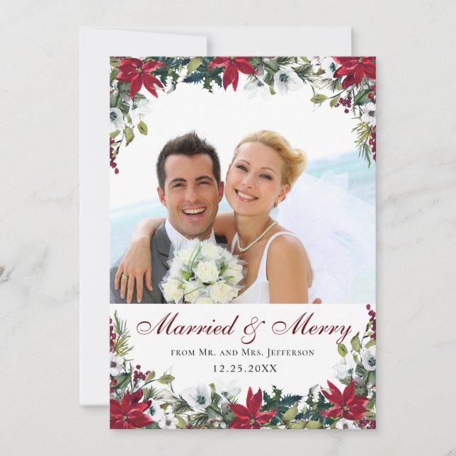 Red Poinsettia Floral Noël PHOTO Merci (Devant)