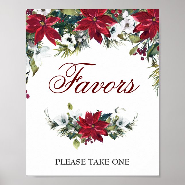 Red Poinsettia Floral Wedding Favor Sign Poster (Vorne)