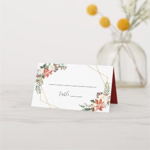 Red Poinsettia Floral Wedding Table Escort Platzkarte