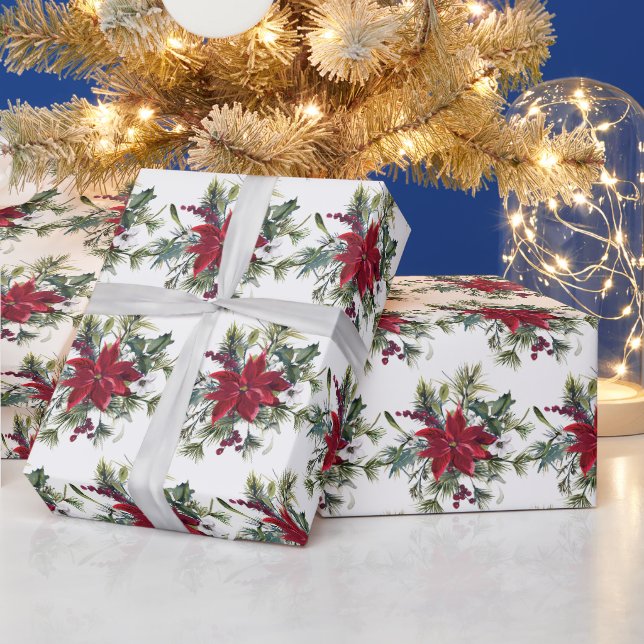 Red Poinsettia Floral Weihnachtsgeschenk Geschenkpapier (Feiertage)