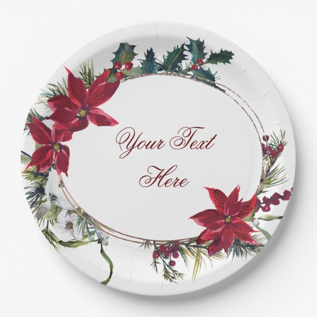 Red Poinsettia Floral Winter Christmas Party Pappteller (Vorderseite)