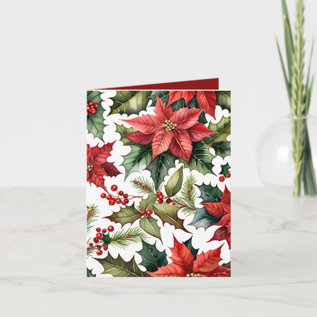Red Poinsettia Foto & Festivals Weihnachten Karte (Vorderseite)