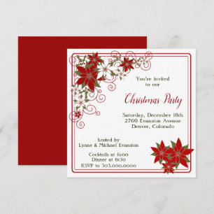 Red Poinsettia Frame Christmas Party Einladung