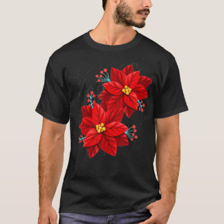 Red Poinsettia Frohe Weihnachts-Blume Happy Xmas T-Shirt