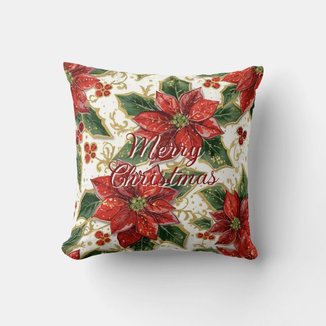 Red Poinsettia Frohe Weihnachts-Blume Kissen (Vorderseite)