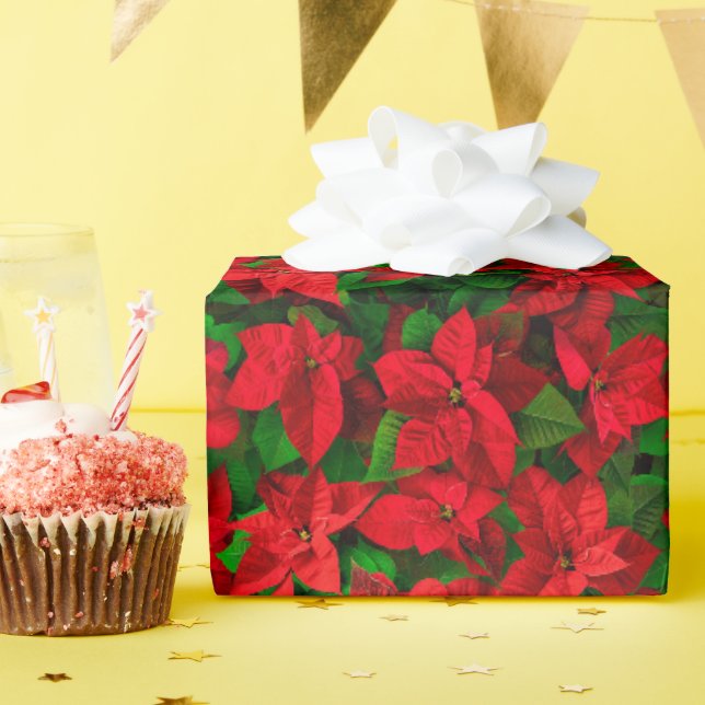 Red Poinsettia Frohe Weihnachtsfeiertage Geschenkpapier (Geburtstagsparty)