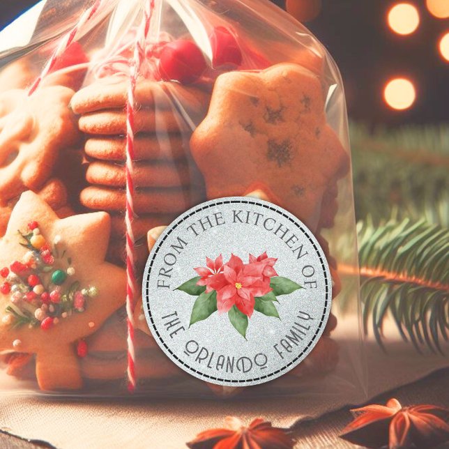 Red Poinsettia From Kitchen Christmas Glitzer Runder Aufkleber (Von Creator hochgeladen)