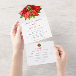 Red Poinsettia Gastadressen Weihnachten Hochzeit All In One Einladung