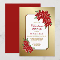 Red Poinsettia Gold Border Christmas Dinner