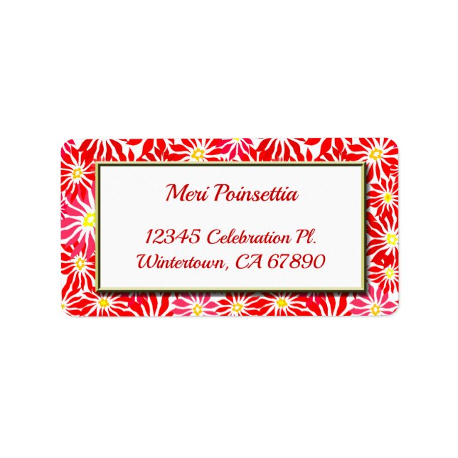 Red Poinsettia Gold Frame Edition Adressaufkleber (Vorne)