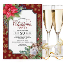 Red Poinsettia Gold Snowflakes Weihnachts-Party
