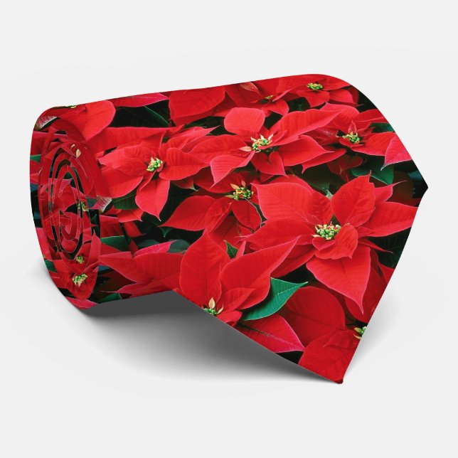 Red Poinsettia Holiday Krawatte (Gerollt)